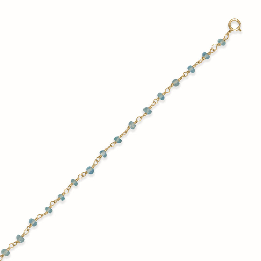 Sea Breeze Blue! 9.5" + 1" 14 Karat Gold Plated Apatite Bead Anklet