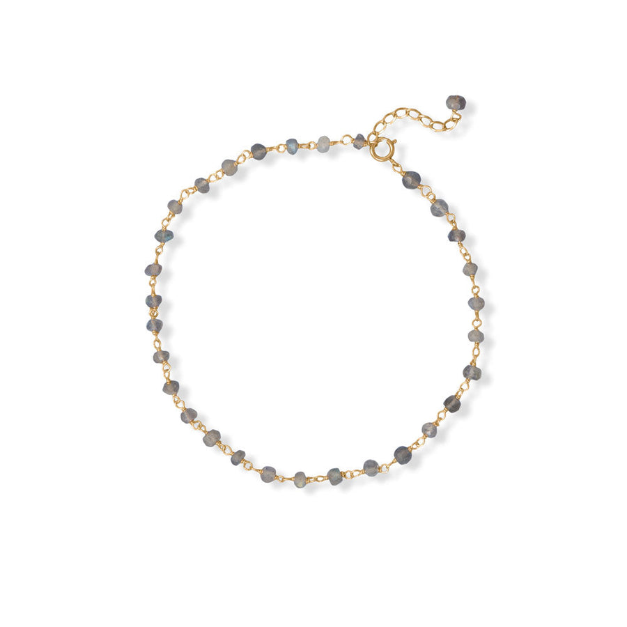 Labradorite for Life! 9.5" + 1" 14 Karat Gold Plated Labradorite Bead Anklet