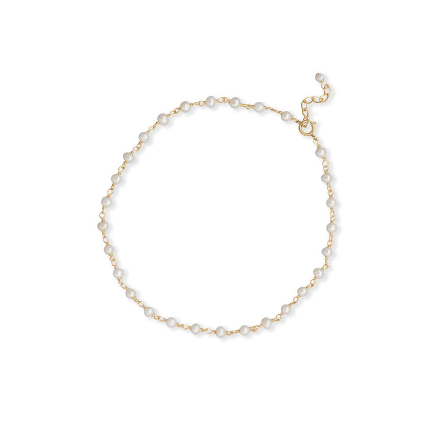 PEARL-fect! 9.5" + 1" 14 Karat Gold Plated Pearl Bead Anklet