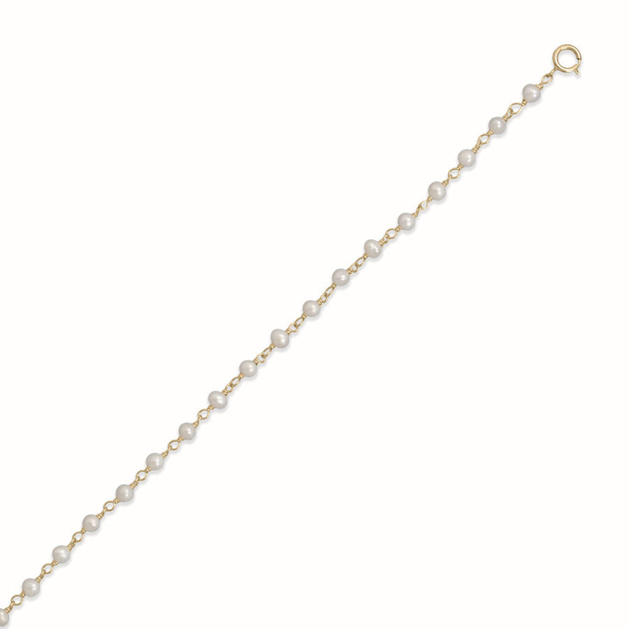 PEARL-fect! 9.5" + 1" 14 Karat Gold Plated Pearl Bead Anklet