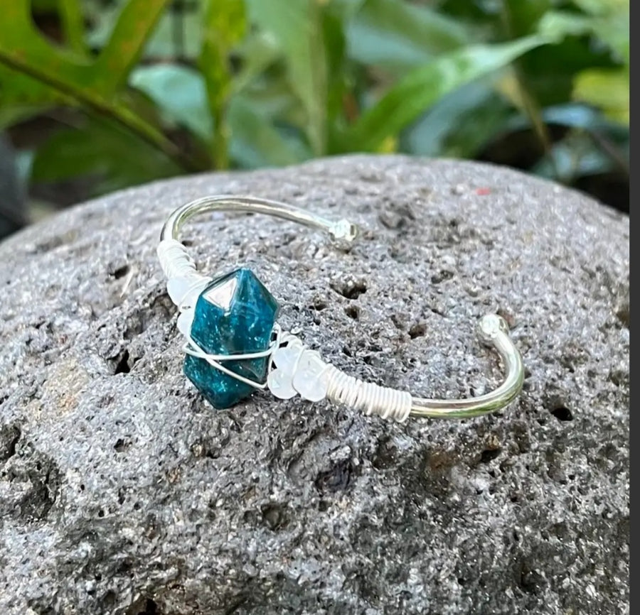 Silver Crystal Blue Apatite  Cuff