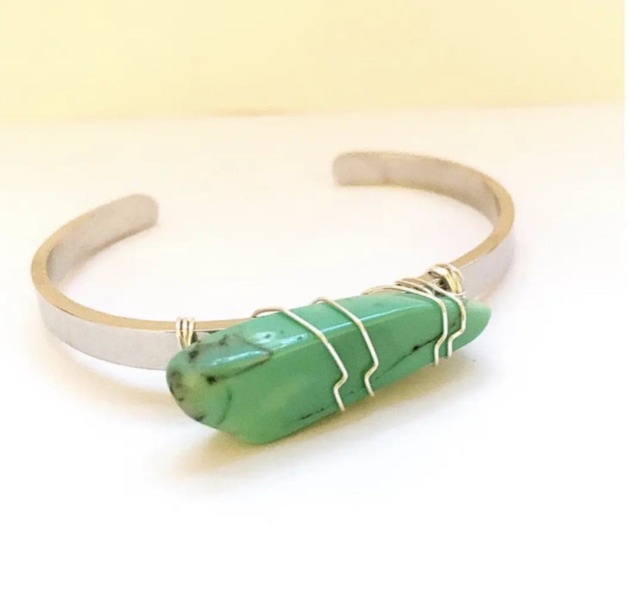 Silver Green Agate Boho Cuff