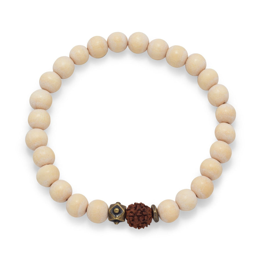 White Wood Bead Stretch Fashion Bracelet