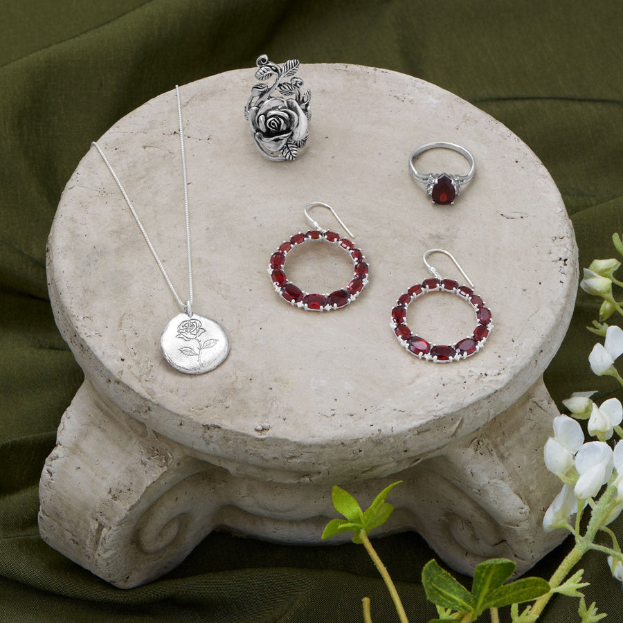 18" Oxidized Etched Rose Disk Necklace